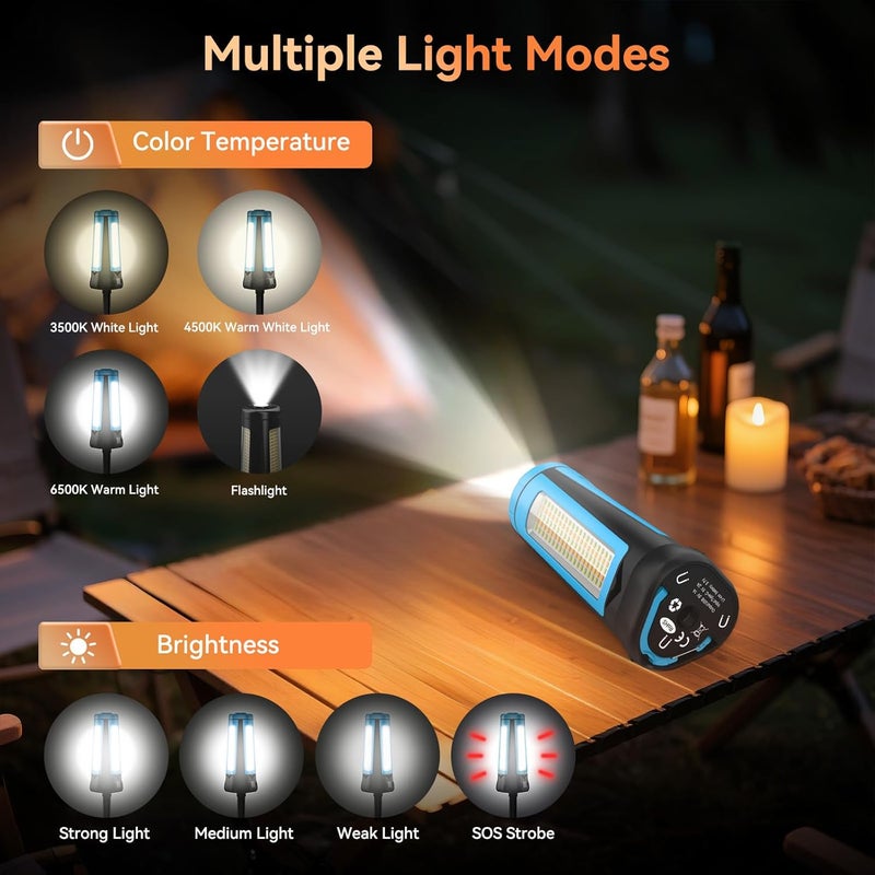 Dimgogo Rechargeable Camping Light with Stand 7ft Max Height, 15000mAh Portable Cordless LED Work Light, 5500 Lumen 6500/4500/3500K Dimmable Emergency Flashlight with Detachable Tripod, Blue - Image 4